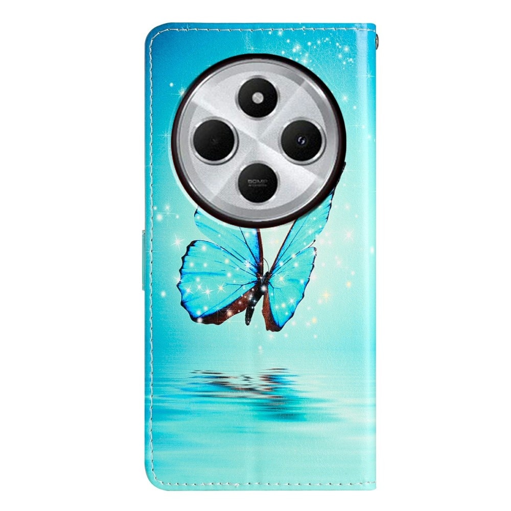 Coque portefeuille Xiaomi Redmi 14C, papillons bleus