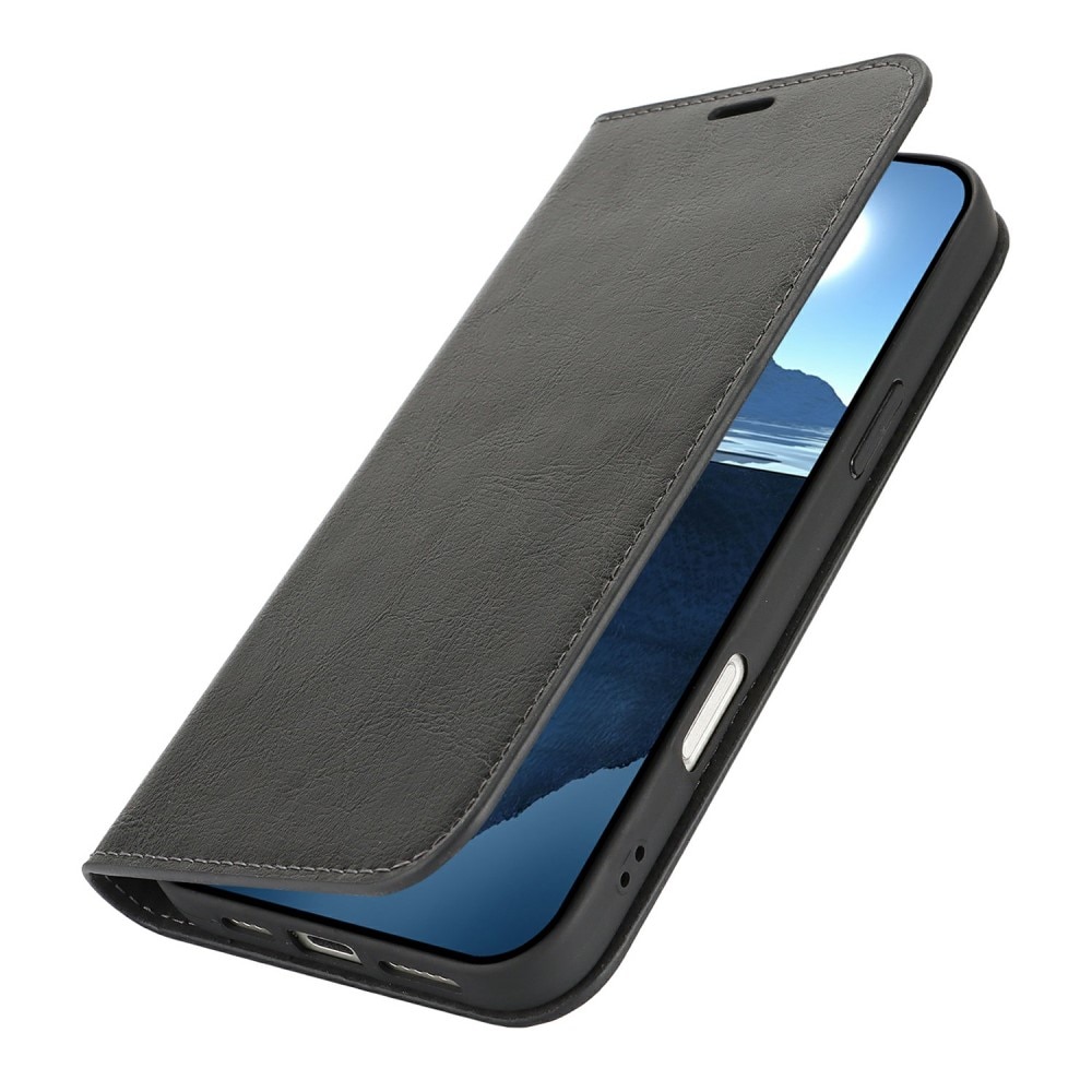 Coque portefeuille en cuir Veritable iPhone 16 Pro Max, noir