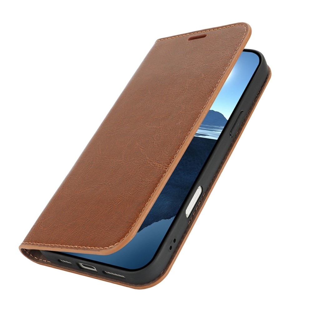 Coque portefeuille en cuir Veritable iPhone 16 Pro Max, marron