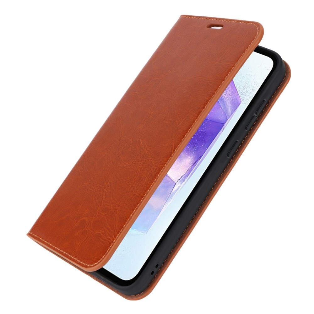 Coque portefeuille en cuir Veritable Samsung Galaxy S24 FE, marron