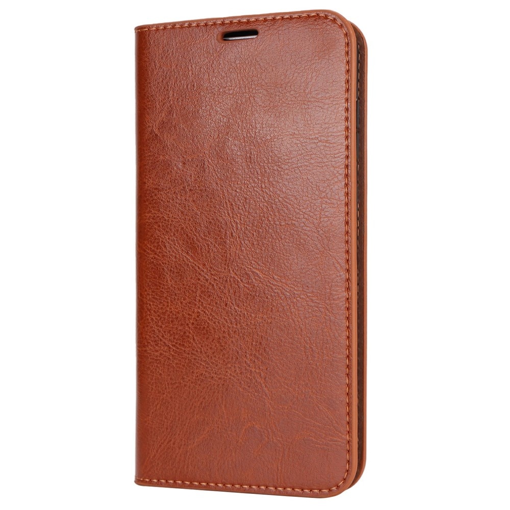 Coque portefeuille en cuir Veritable Samsung Galaxy S24 FE, marron