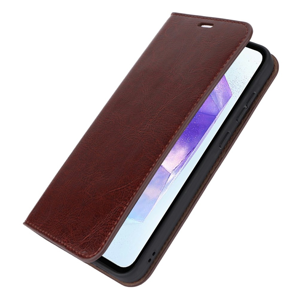 Coque portefeuille en cuir Veritable Samsung Galaxy S24 FE, marron foncé