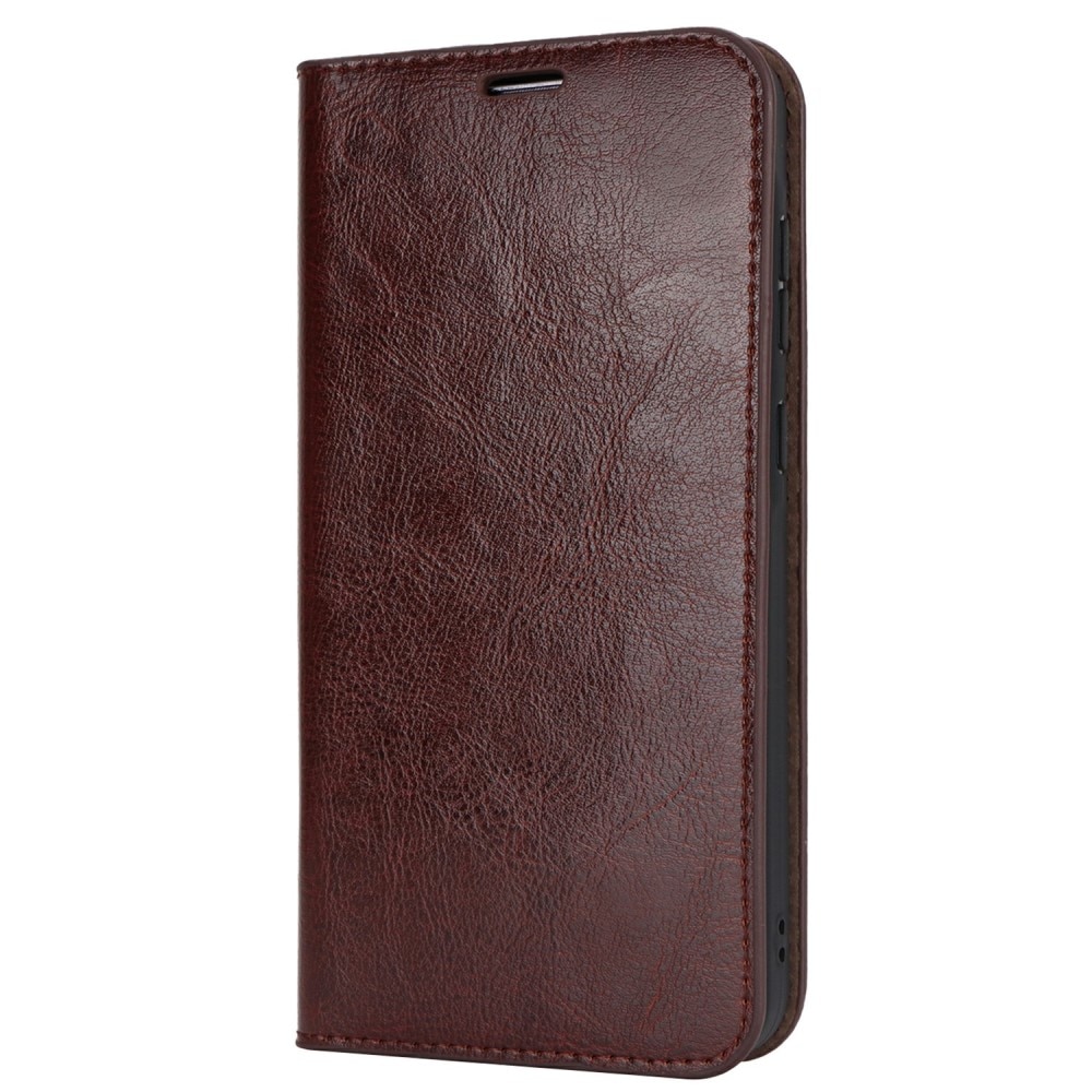 Coque portefeuille en cuir Veritable Samsung Galaxy S24 FE, marron foncé