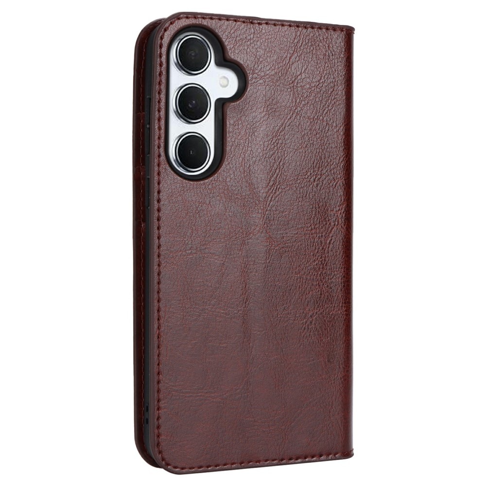 Coque portefeuille en cuir Veritable Samsung Galaxy S24 FE, marron foncé