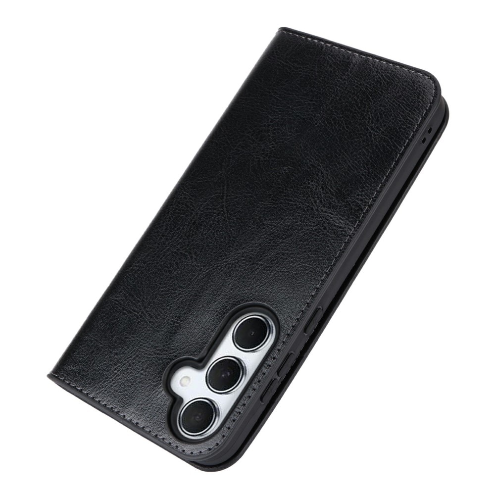 Coque portefeuille en cuir Veritable Samsung Galaxy S24 FE, noir