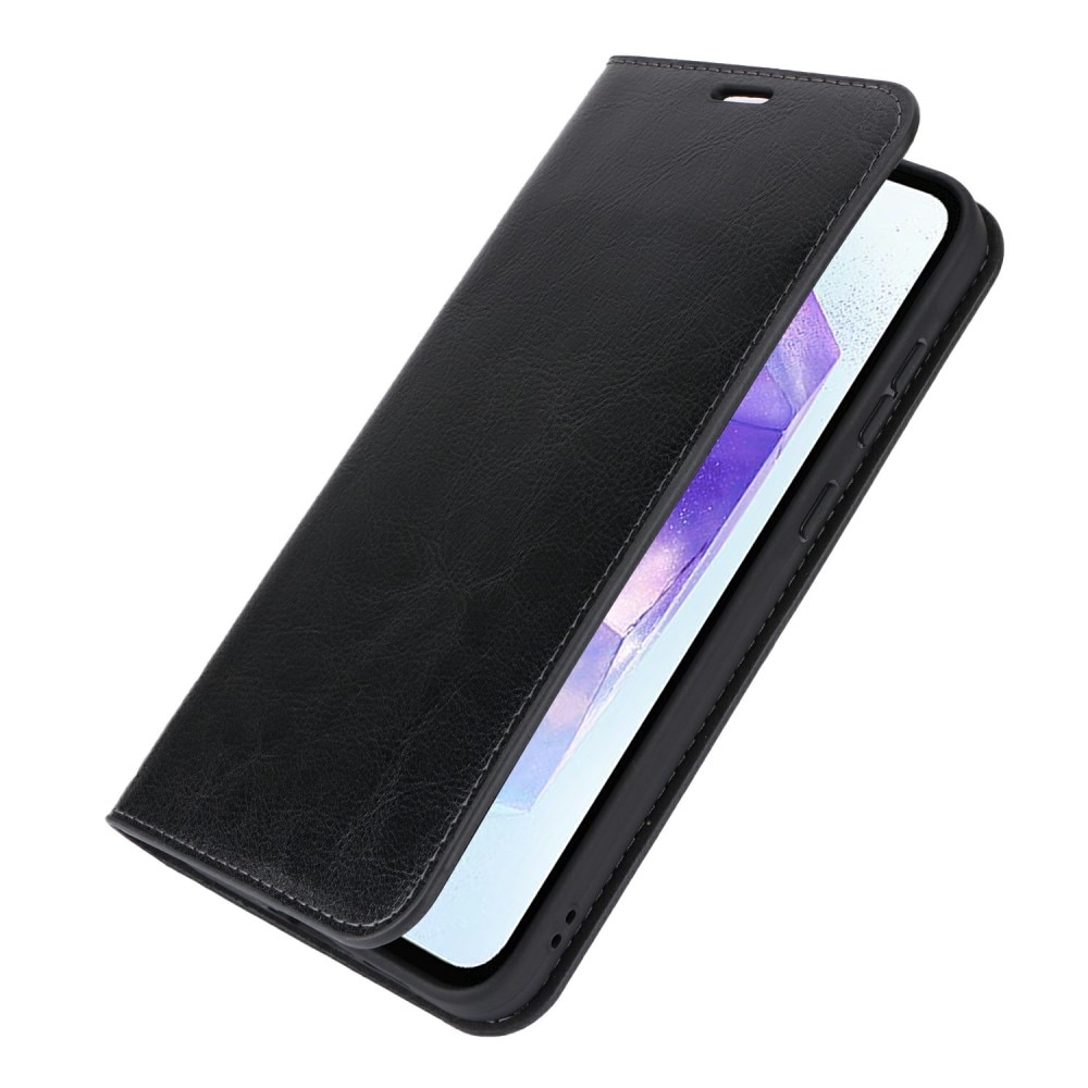 Coque portefeuille en cuir Veritable Samsung Galaxy S24 FE, noir