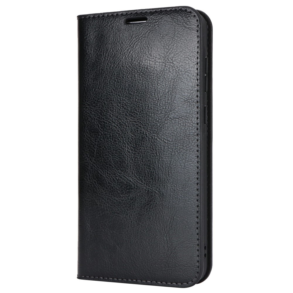 Coque portefeuille en cuir Veritable Samsung Galaxy S24 FE, noir