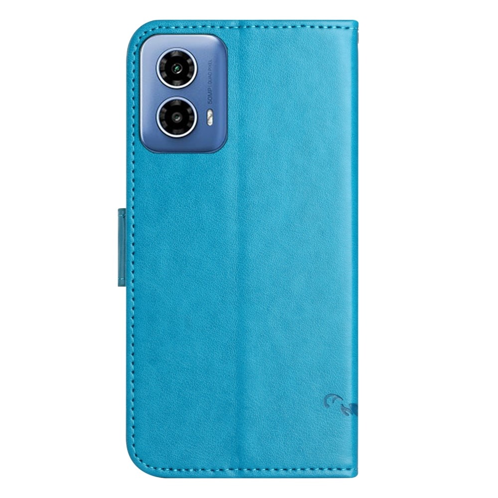 Étui en cuir à papillons pour Motorola Moto G35, bleu