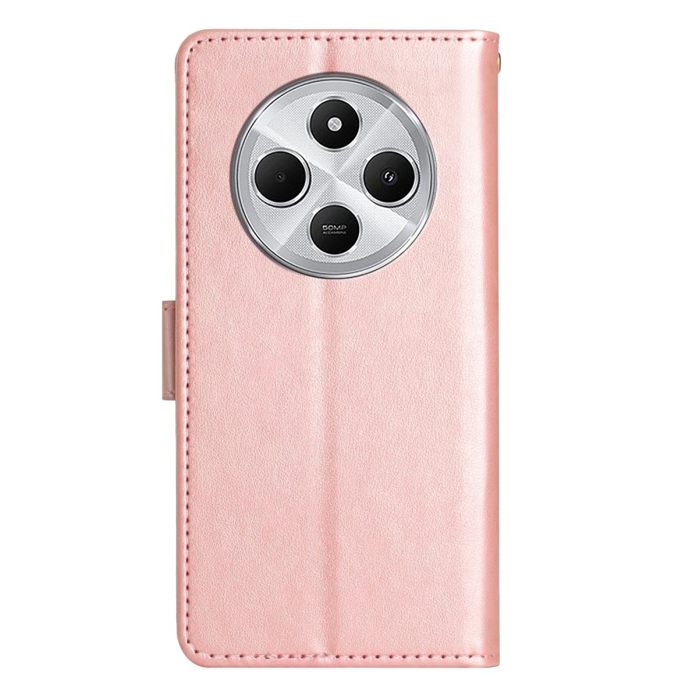 Étui en cuir à papillons pour Xiaomi Redmi 14C, rose doré