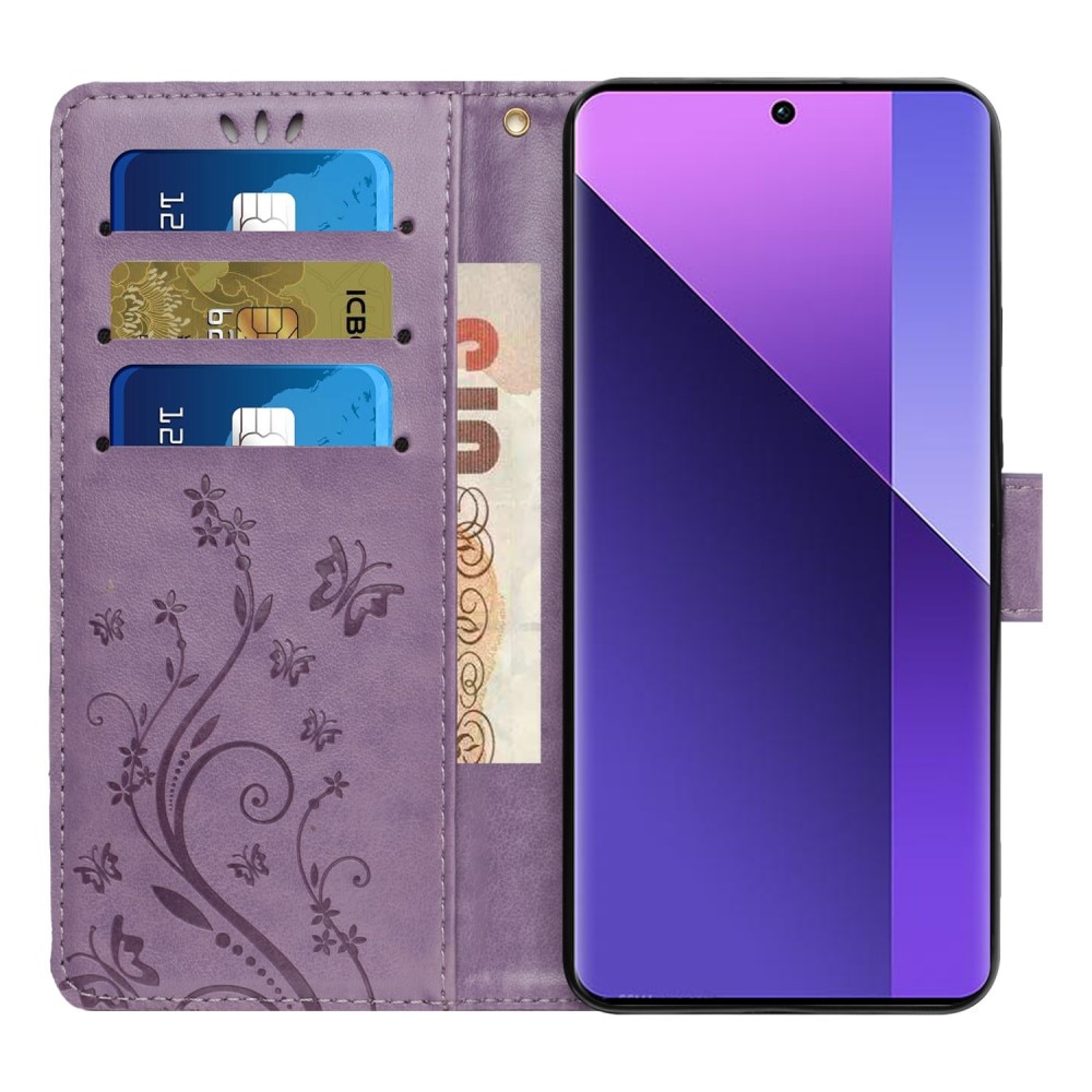 Étui en cuir à papillons pour Xiaomi Redmi 14C, violet