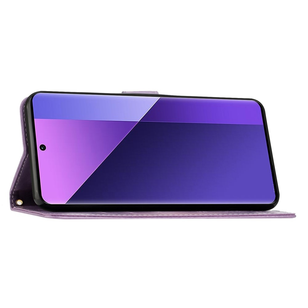 Étui en cuir à papillons pour Xiaomi Redmi 14C, violet