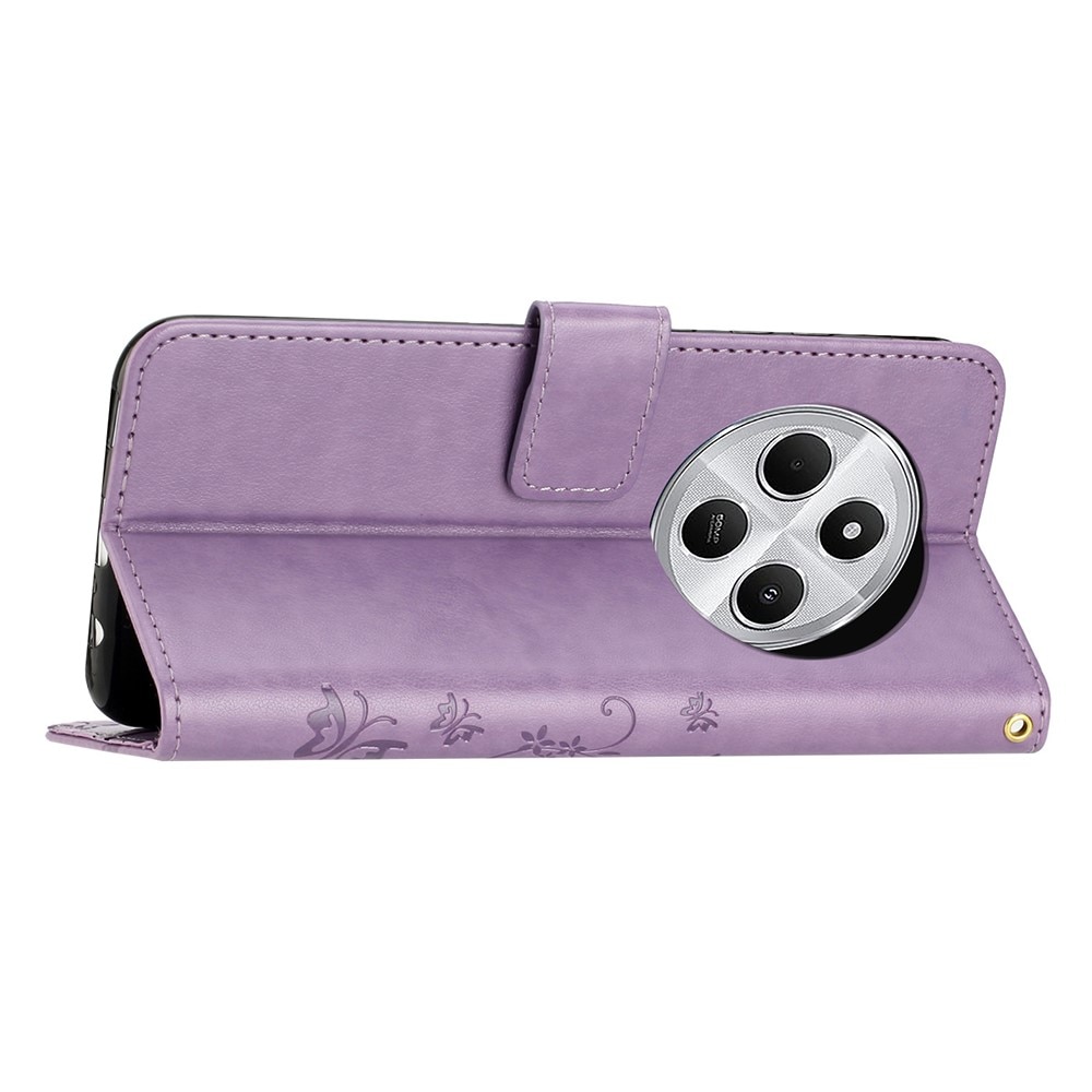 Étui en cuir à papillons pour Xiaomi Redmi 14C, violet