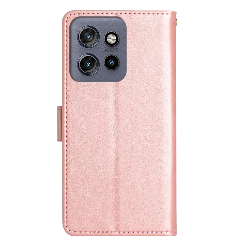 Étui en cuir à papillons pour Motorola ThinkPhone 25, rose doré