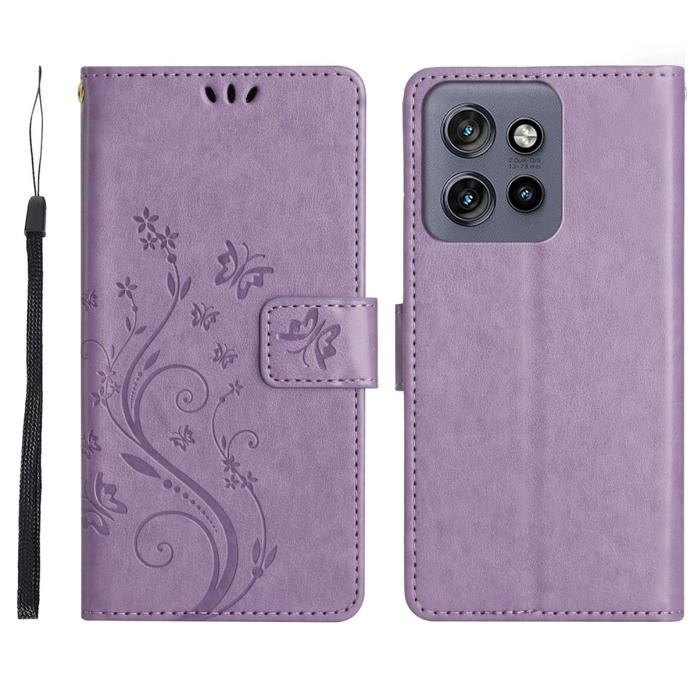 Étui en cuir à papillons pour Motorola Edge 50 Neo, violet