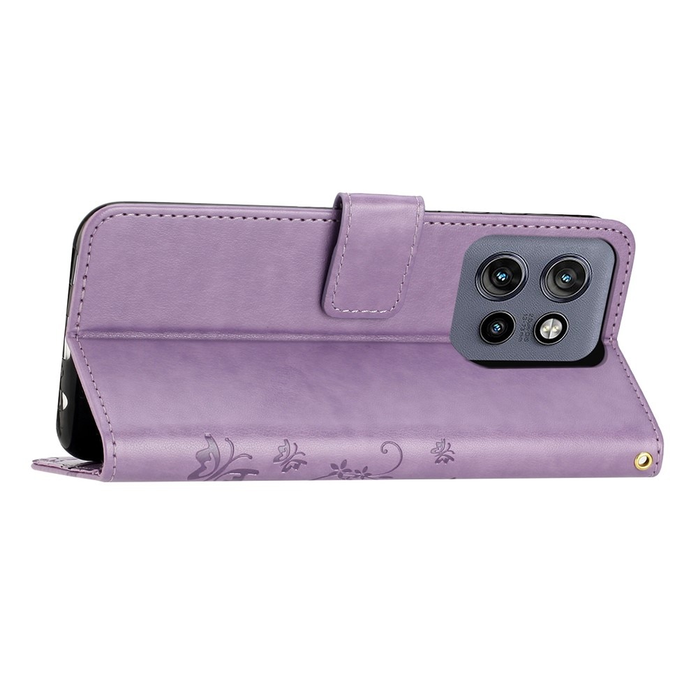 Étui en cuir à papillons pour Motorola ThinkPhone 25, violet