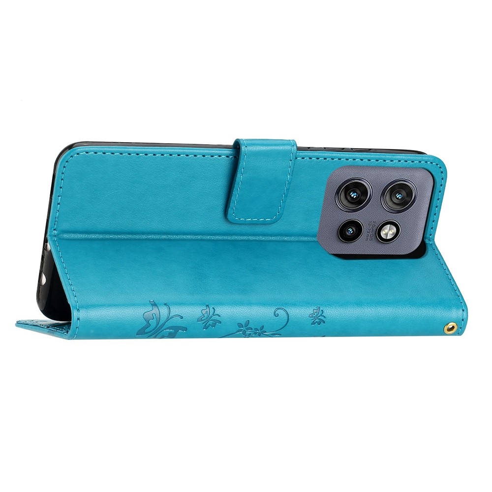 Étui en cuir à papillons pour Motorola ThinkPhone 25, bleu