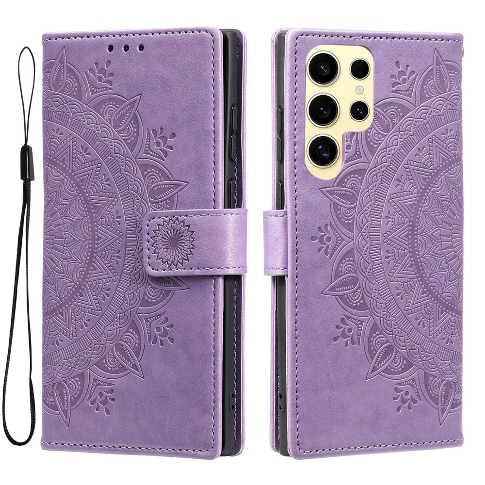 Étui en cuir Mandala Samsung Galaxy S25 Ultra, violet