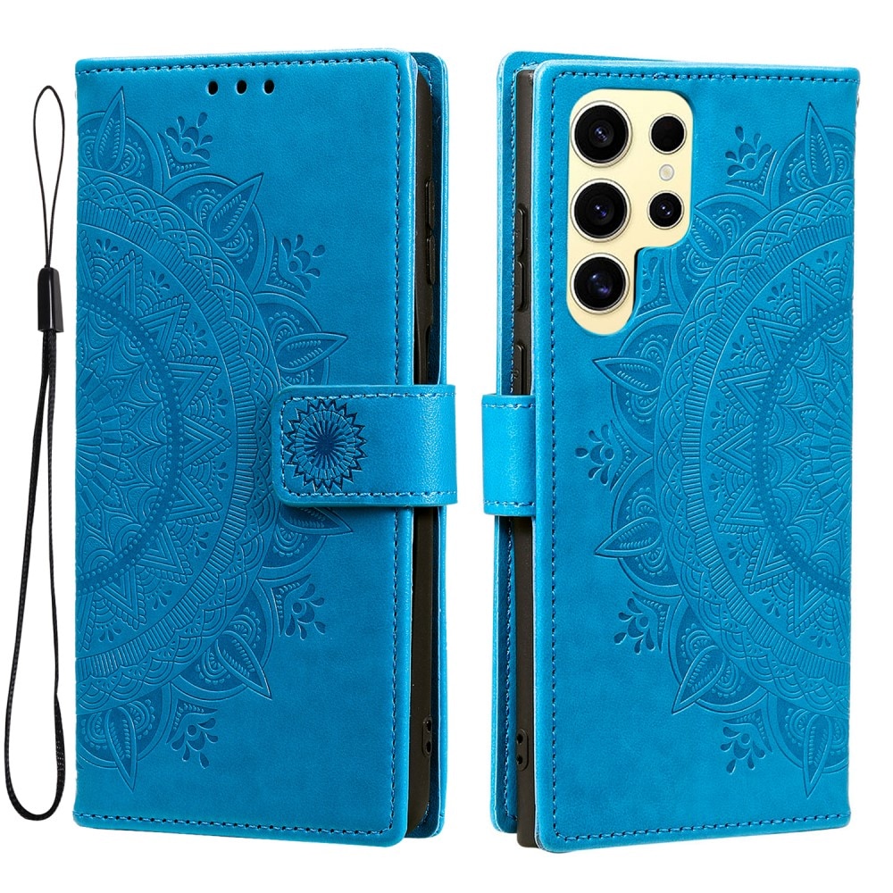 Étui en cuir Mandala Samsung Galaxy S25 Ultra, bleu