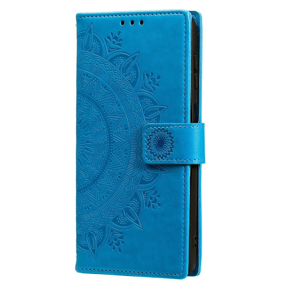 Étui en cuir Mandala Samsung Galaxy S25 Ultra, bleu