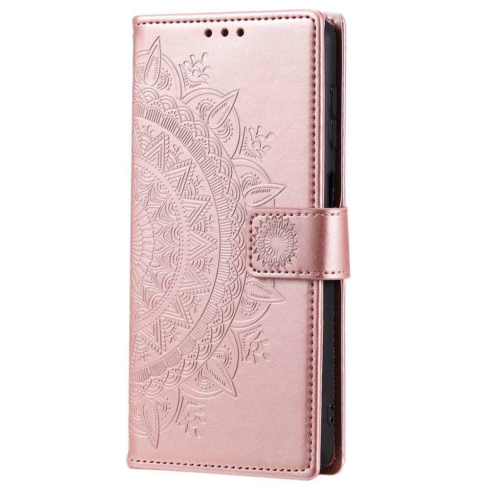 Étui en cuir Mandala Samsung Galaxy S25 Ultra, or rose