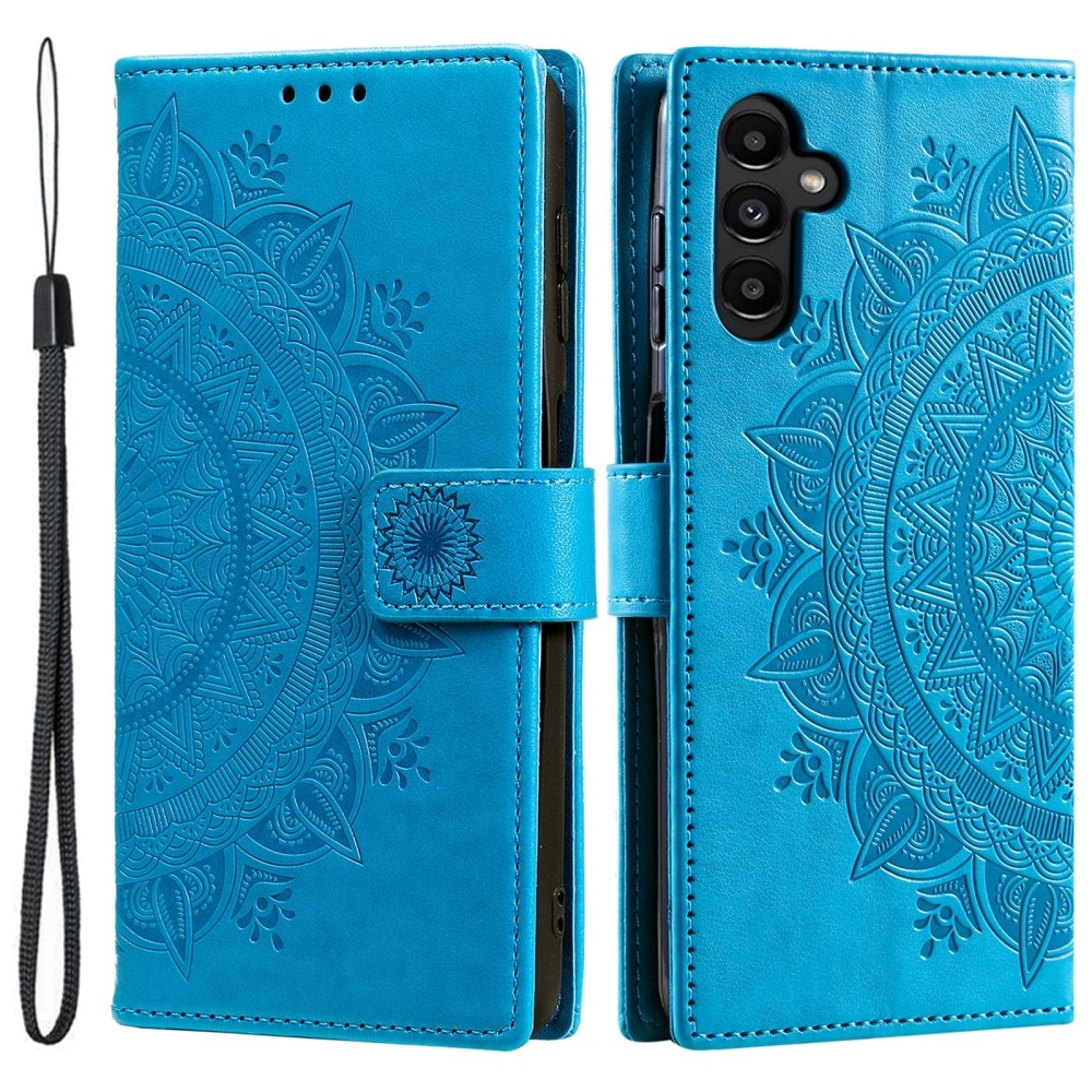 Étui en cuir Mandala Samsung Galaxy S25 Plus, bleu