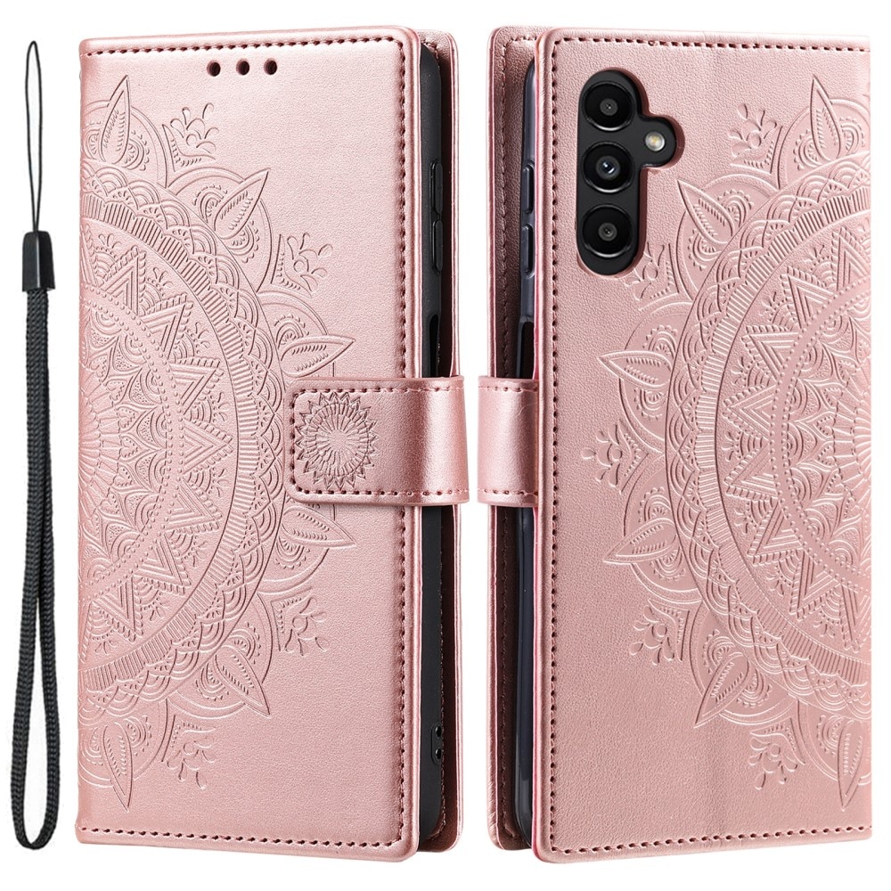 Étui en cuir Mandala Samsung Galaxy S25 Plus, or rose