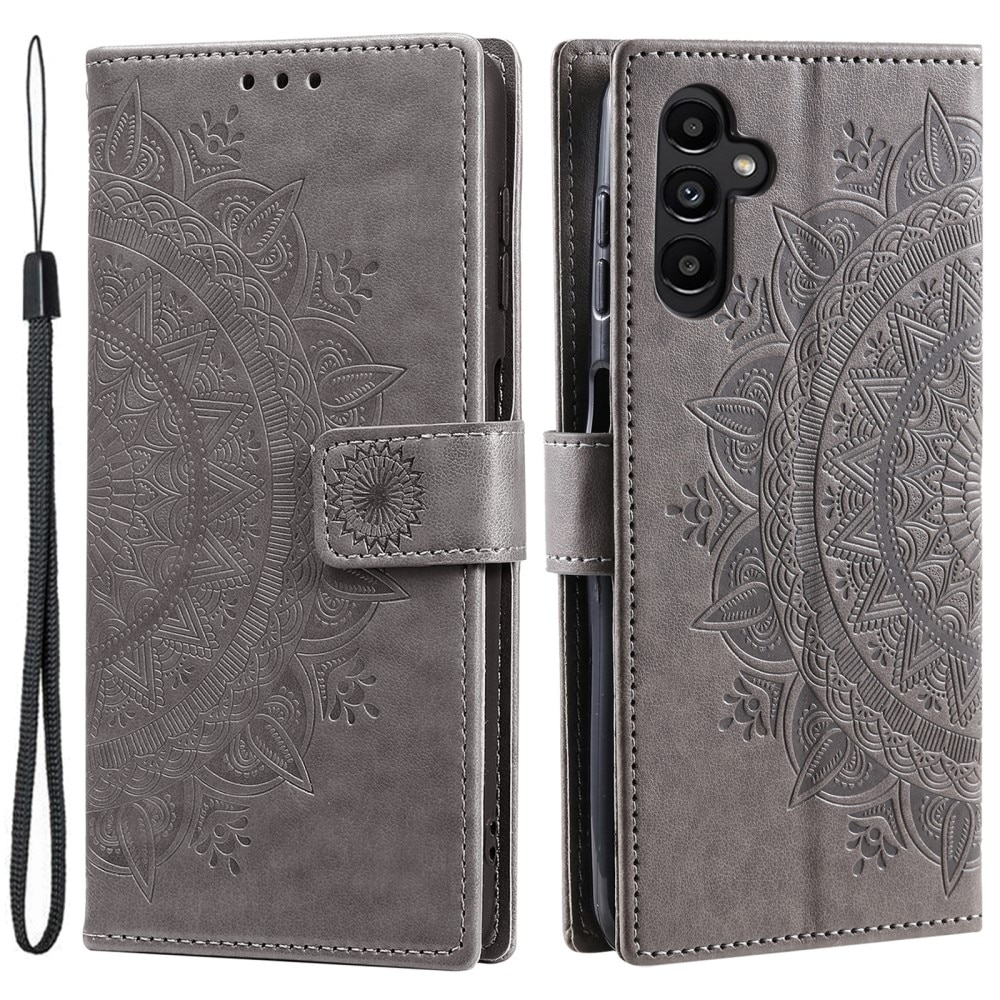 Étui en cuir Mandala Samsung Galaxy S25 Plus, gris