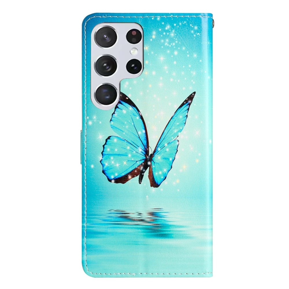 Coque portefeuille Samsung Galaxy S25 Ultra, papillons bleus