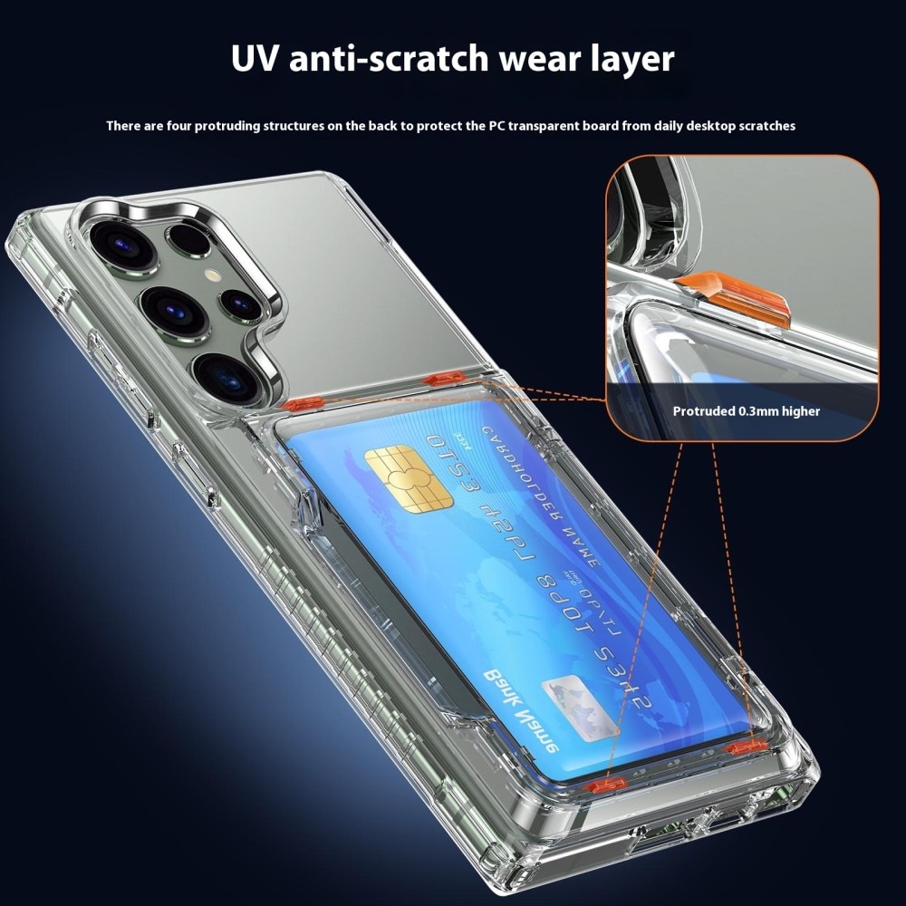 Coque hybride Kickstand à cartes Samsung Galaxy S25 Ultra, transparent