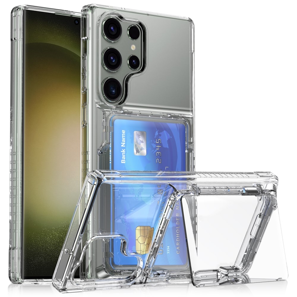 Coque hybride Kickstand à cartes Samsung Galaxy S25 Ultra, transparent