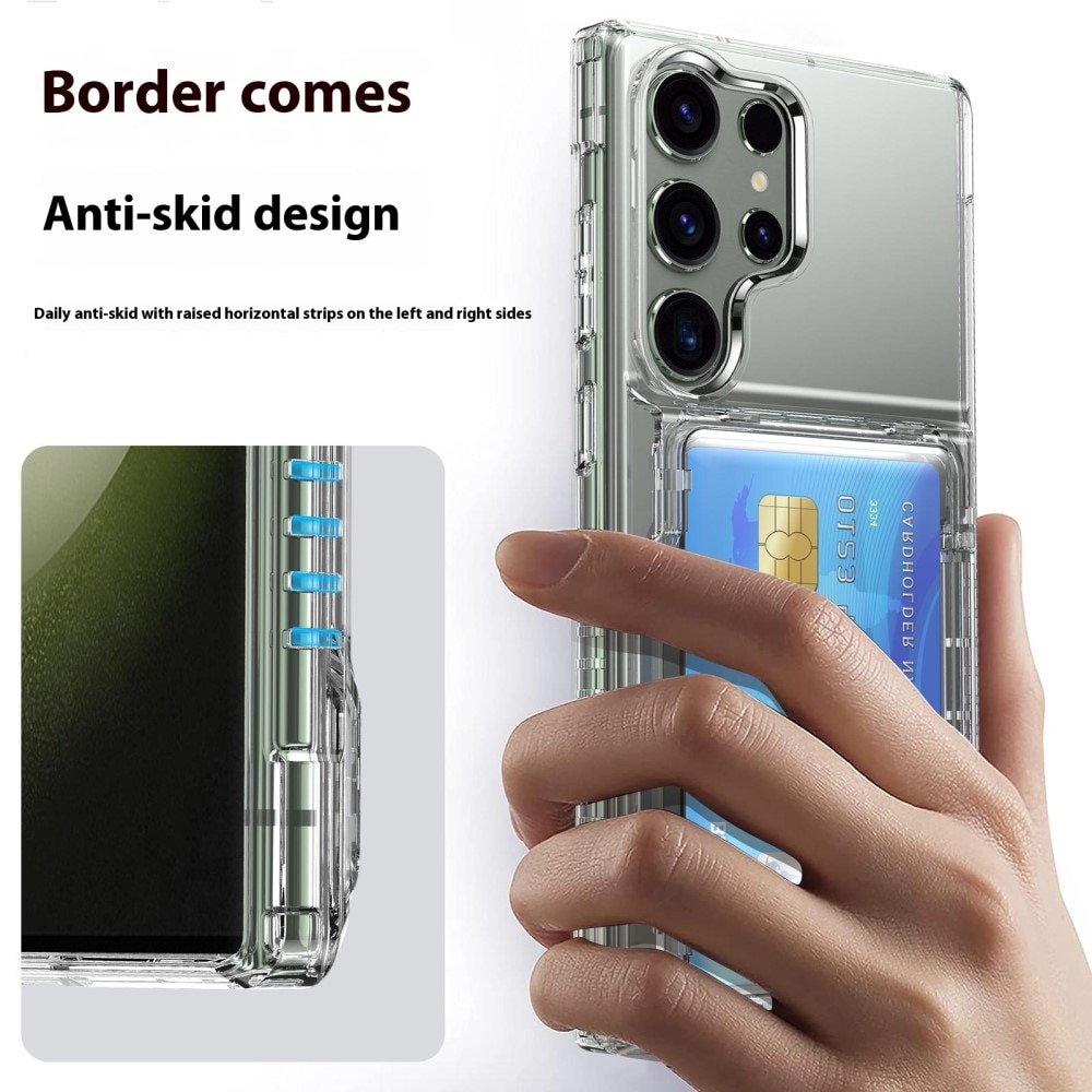 Coque hybride Kickstand à cartes Samsung Galaxy S25 Ultra, transparent