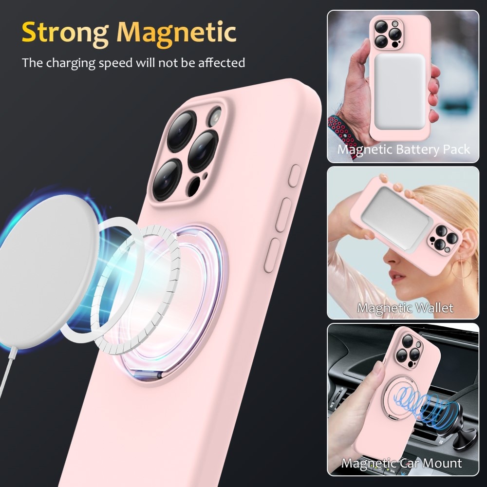 Coque en silicone Kickstand MagSafe iPhone 16 Pro Max, rose