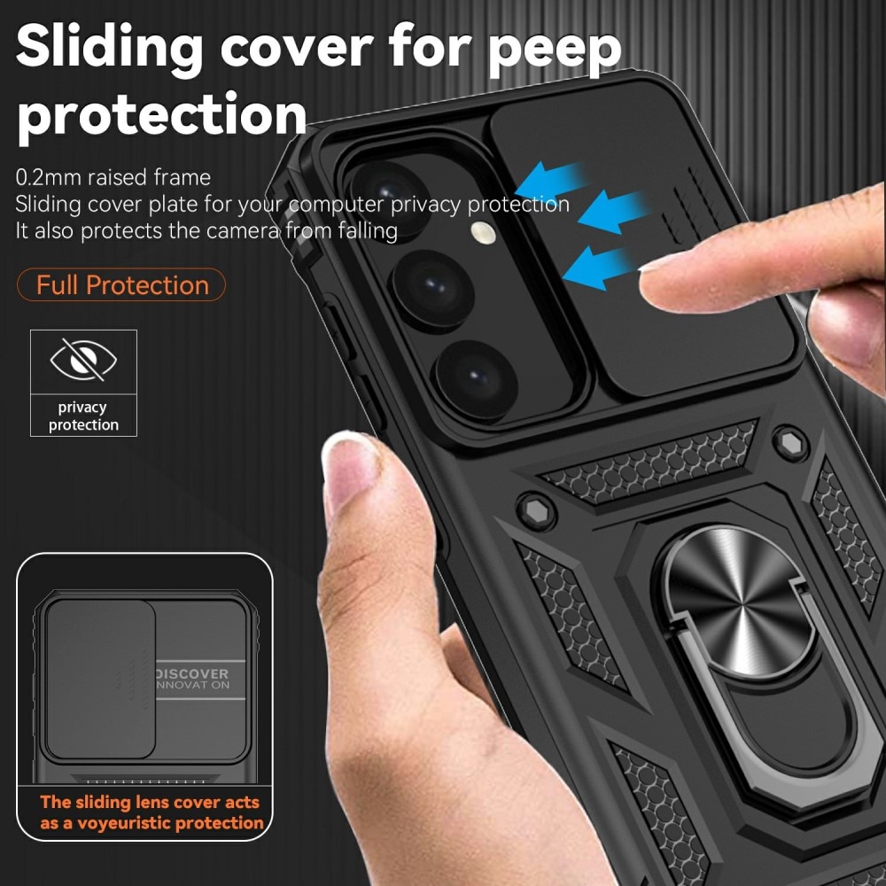 Coque Hybride Ring avec Protège Caméra Samsung Galaxy S25, Noir