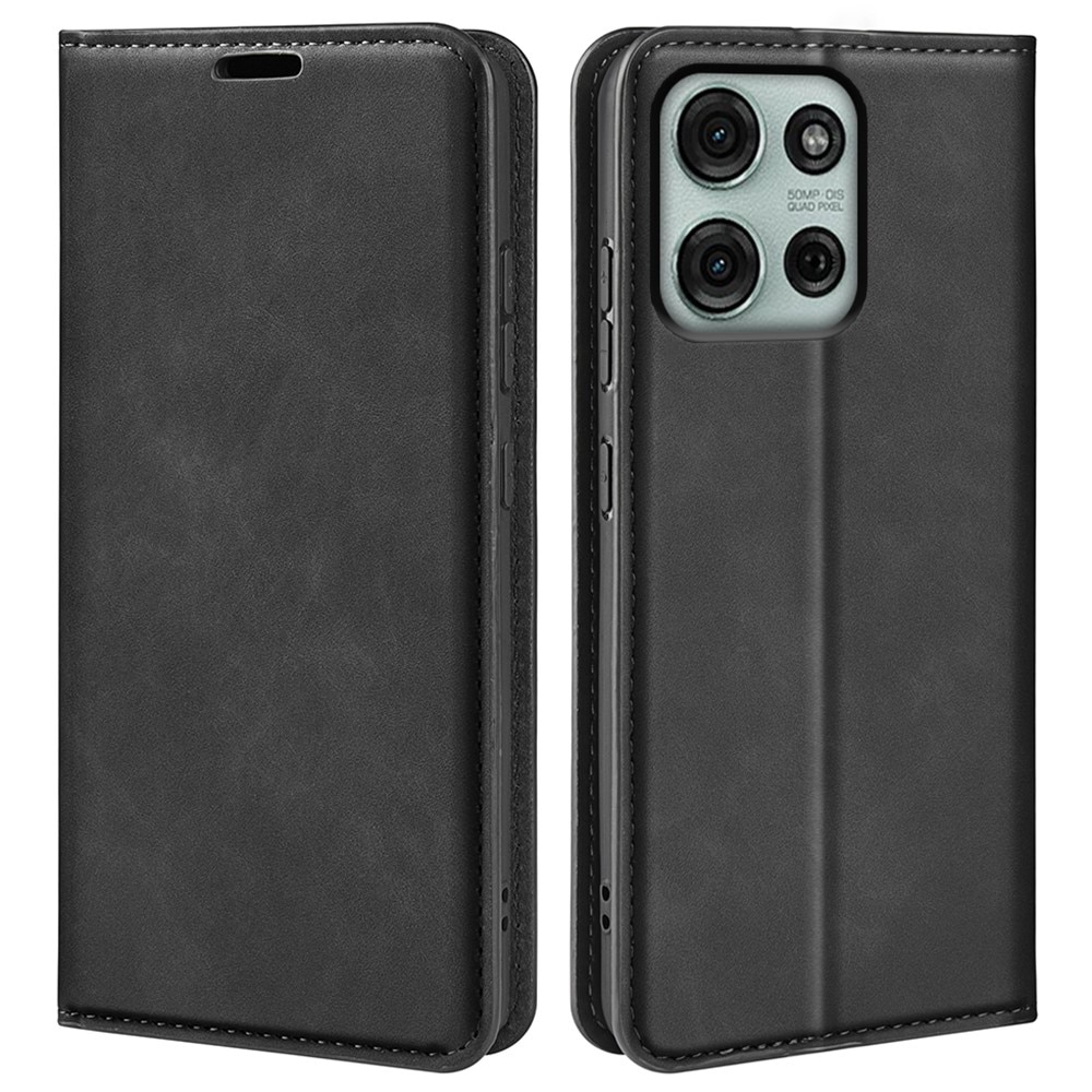 Coque portefeuille mince Motorola Moto G75, noir