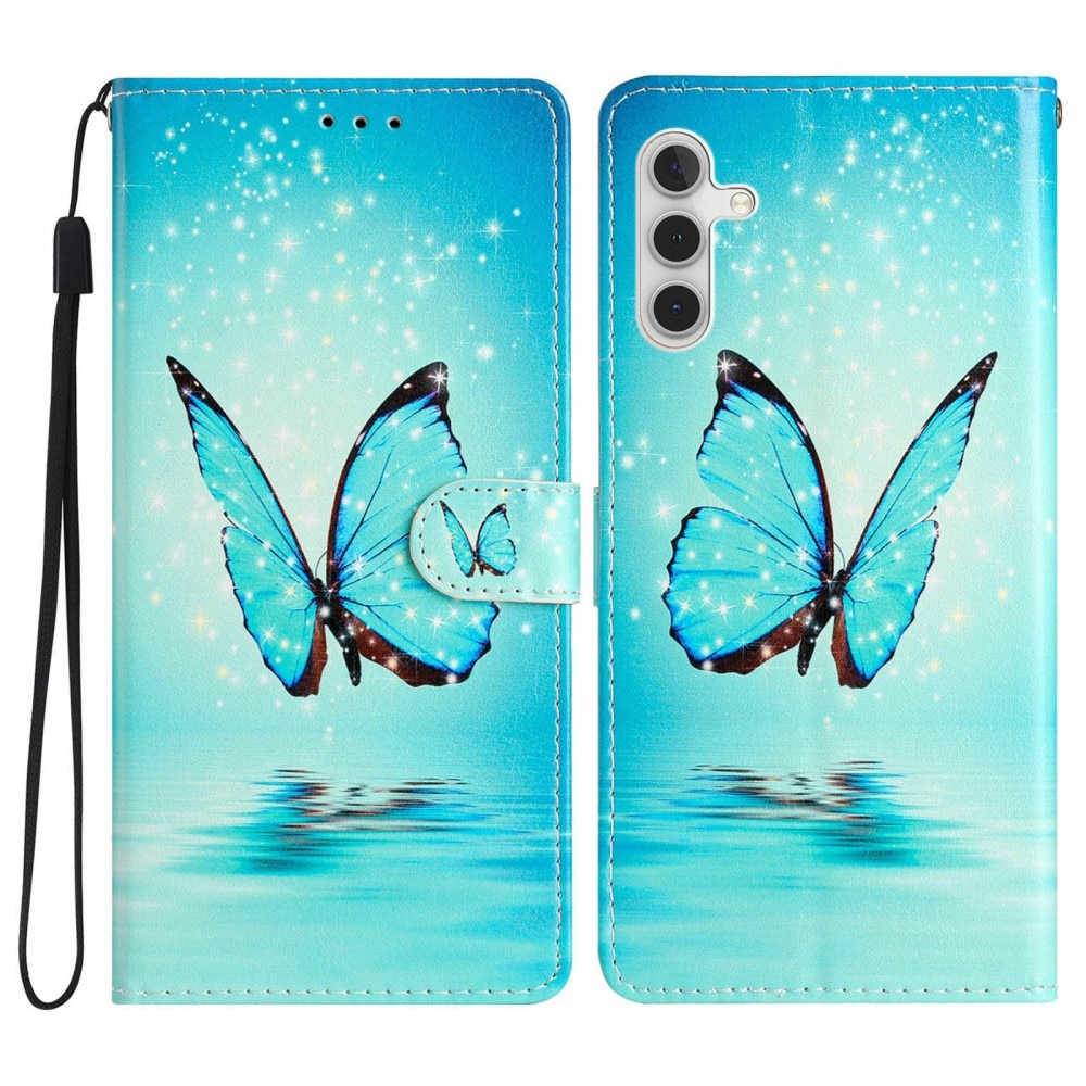 Coque portefeuille Samsung Galaxy A36, papillons bleus