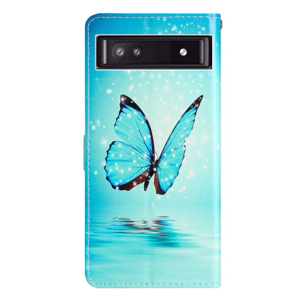 Coque portefeuille Google Pixel 9a, papillons bleus