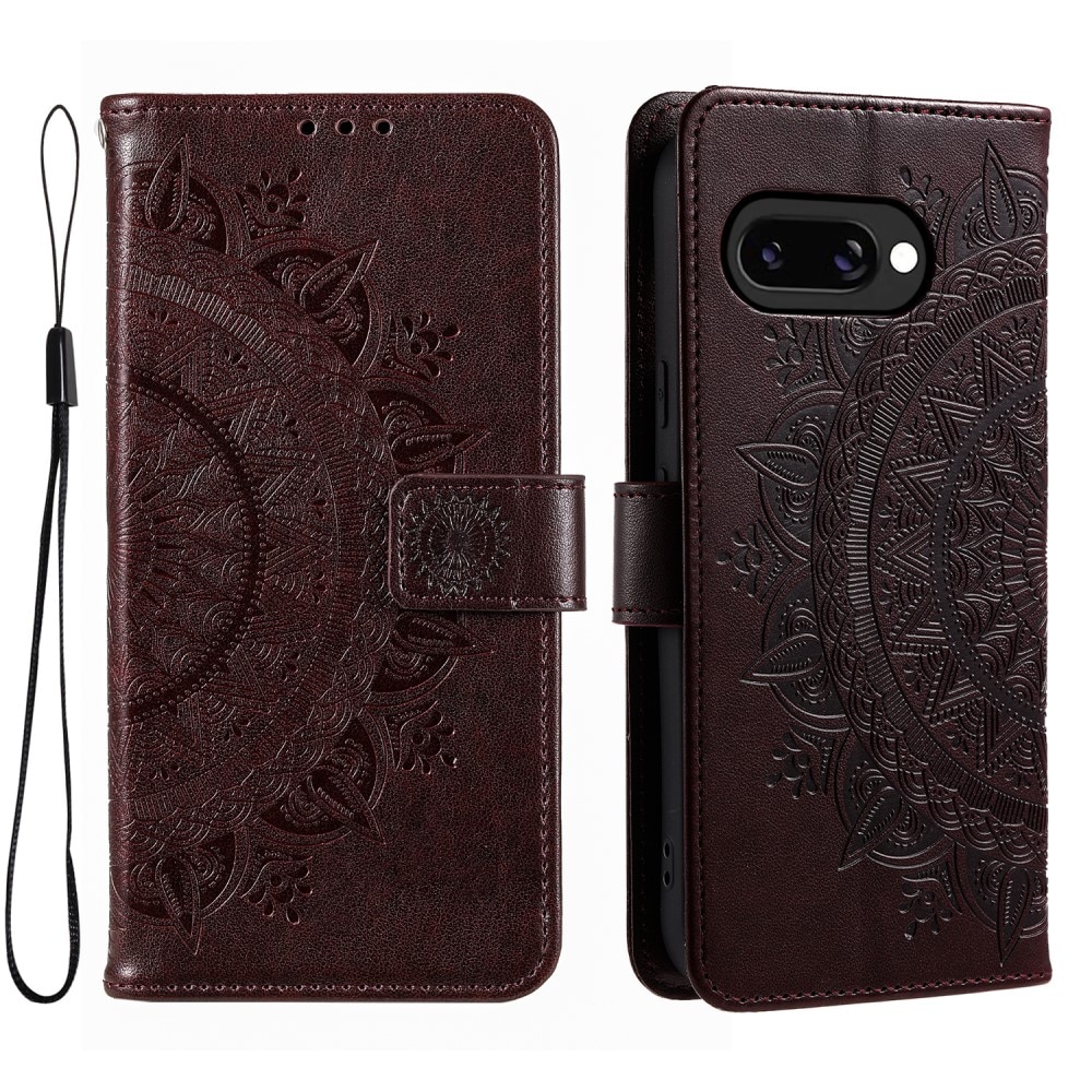 Étui en cuir Mandala Google Pixel 9a, Marron