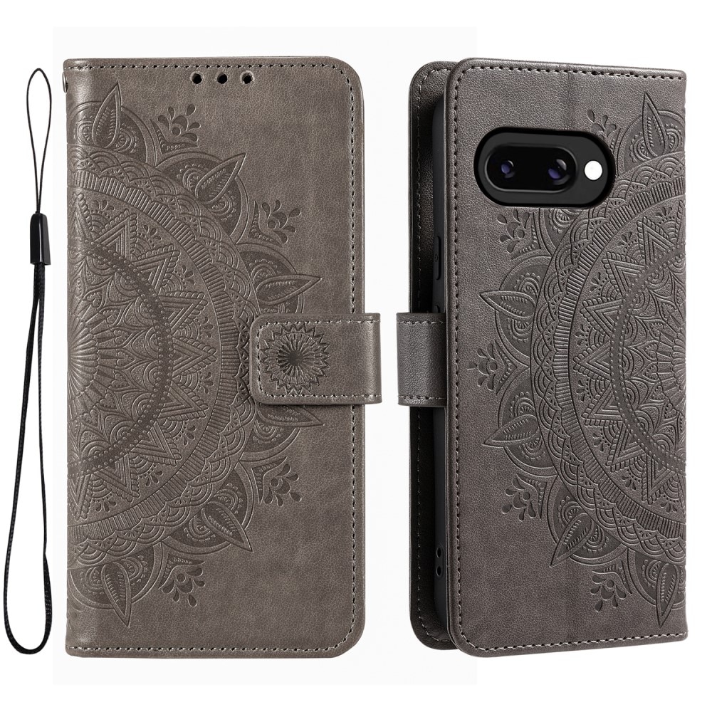 Étui en cuir Mandala Google Pixel 9a, Gris