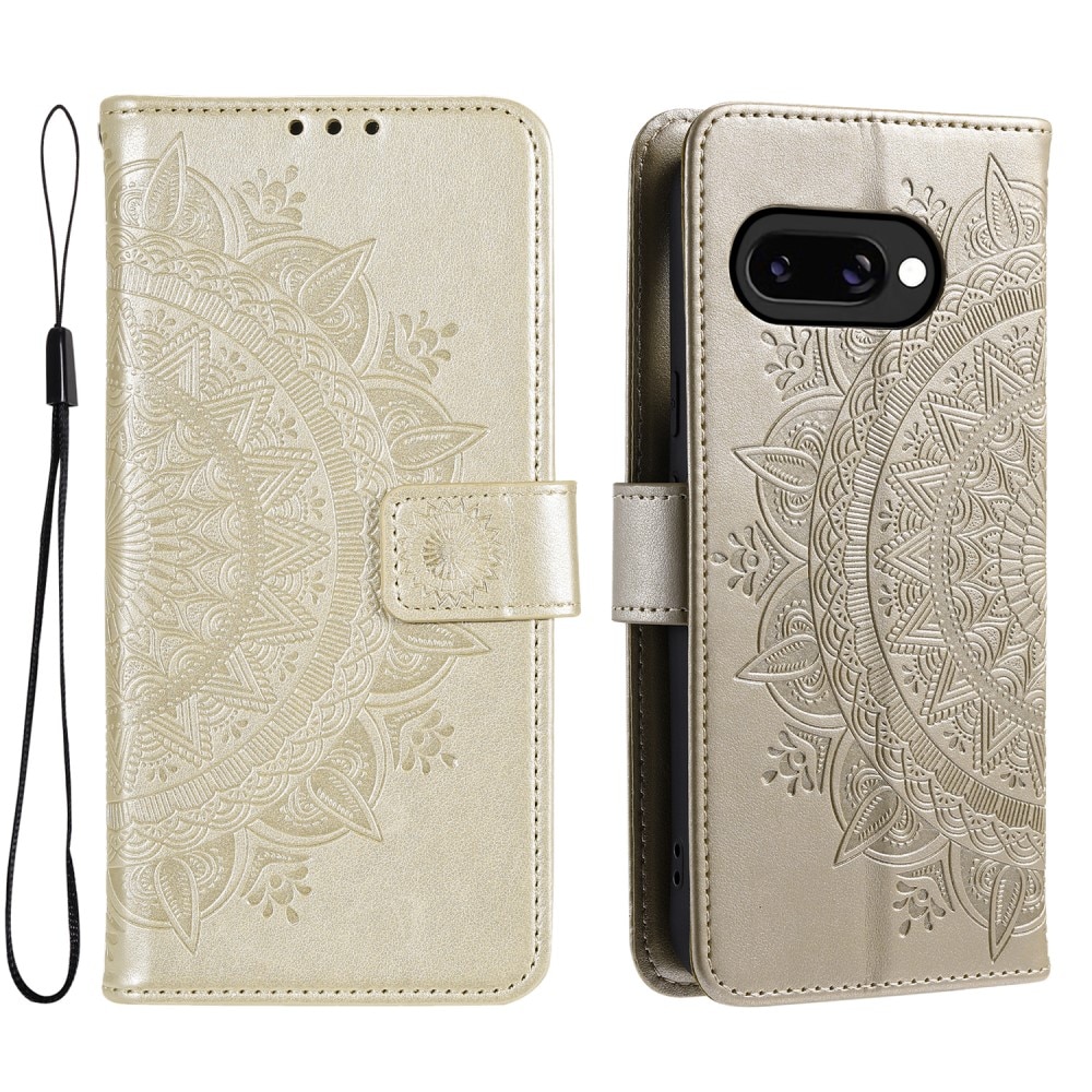 Étui en cuir Mandala Google Pixel 9a, Or