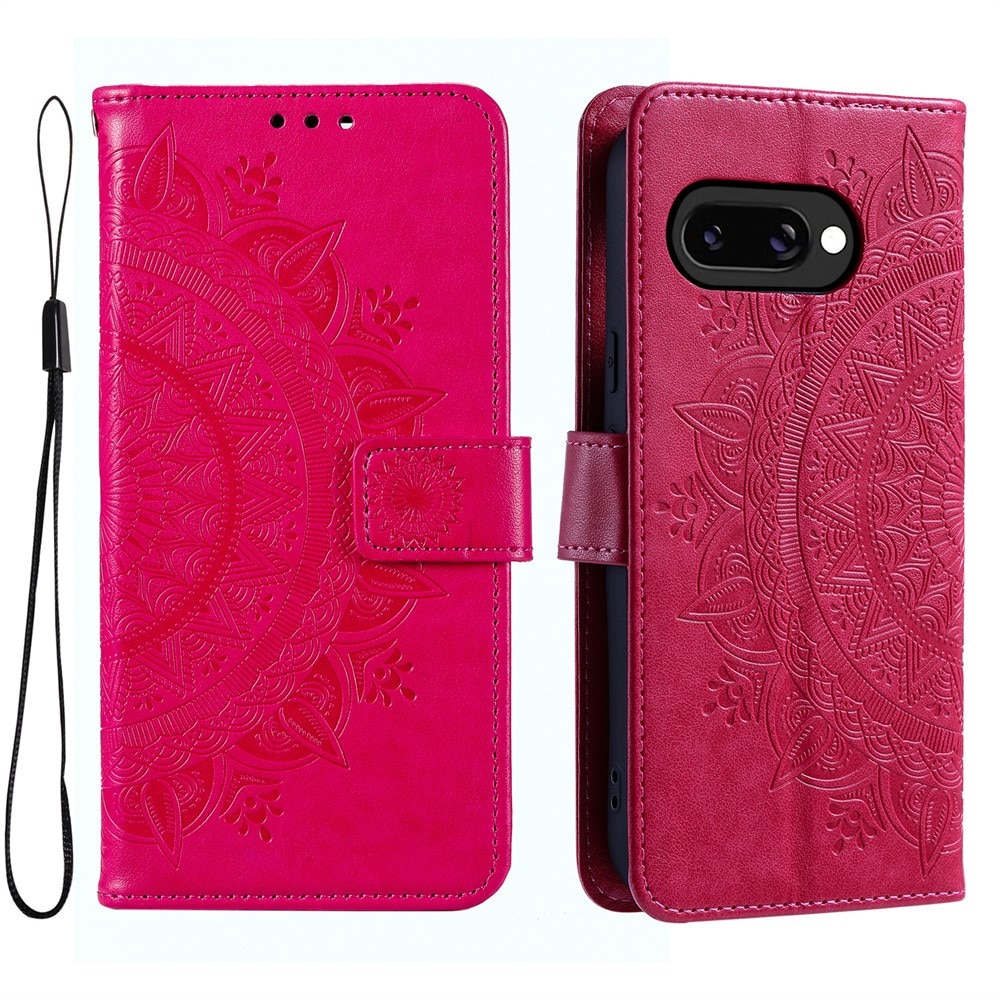 Étui en cuir Mandala Google Pixel 9a, Cerise