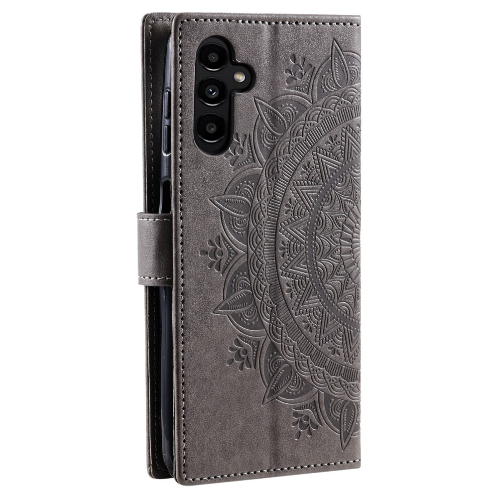 Étui en cuir Mandala Samsung Galaxy A36, gris