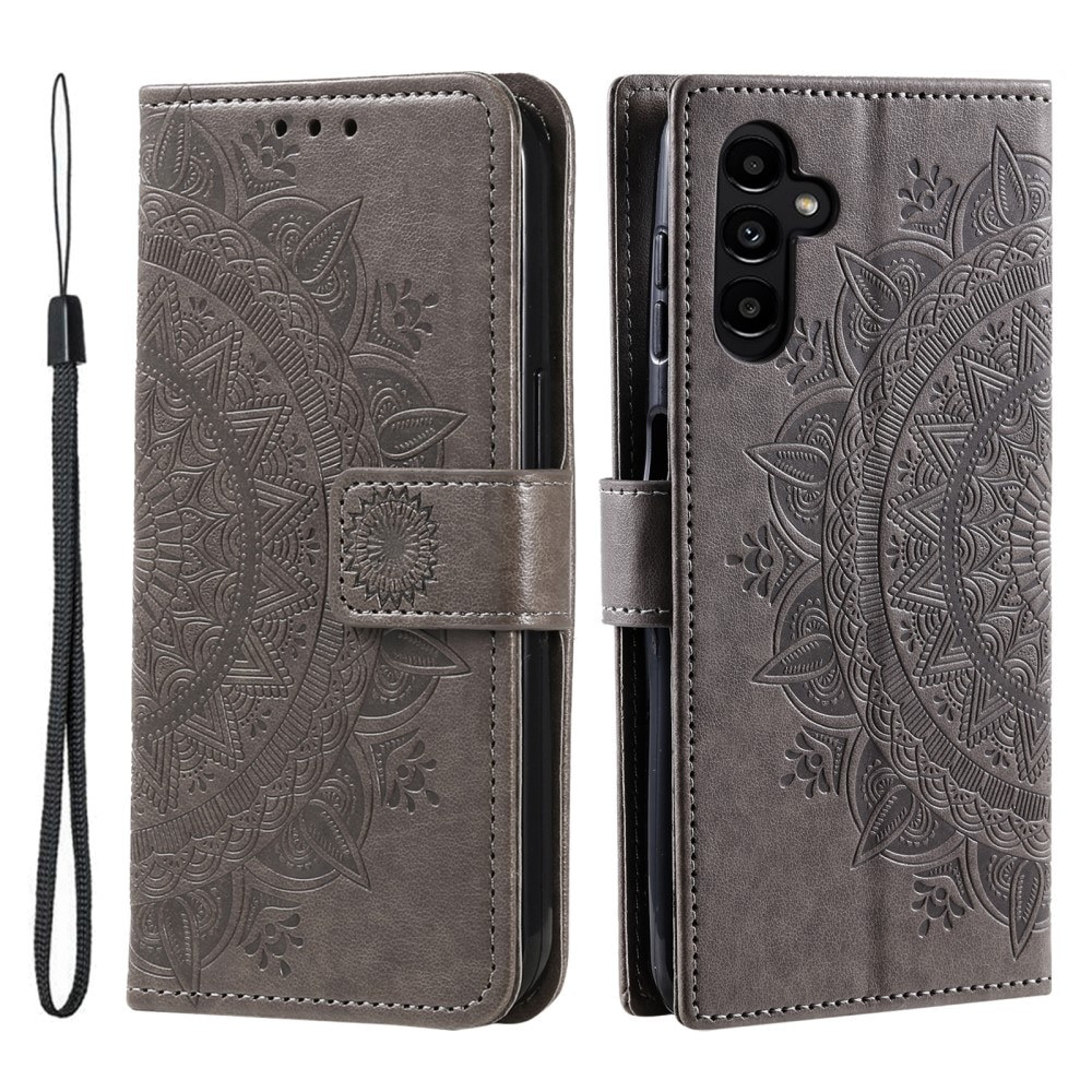 Étui en cuir Mandala Samsung Galaxy A56, gris