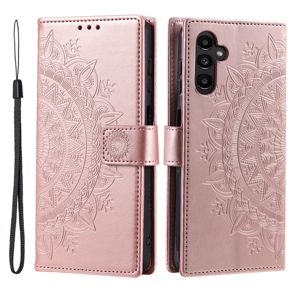 Étui en cuir Mandala Samsung Galaxy A56, or rose