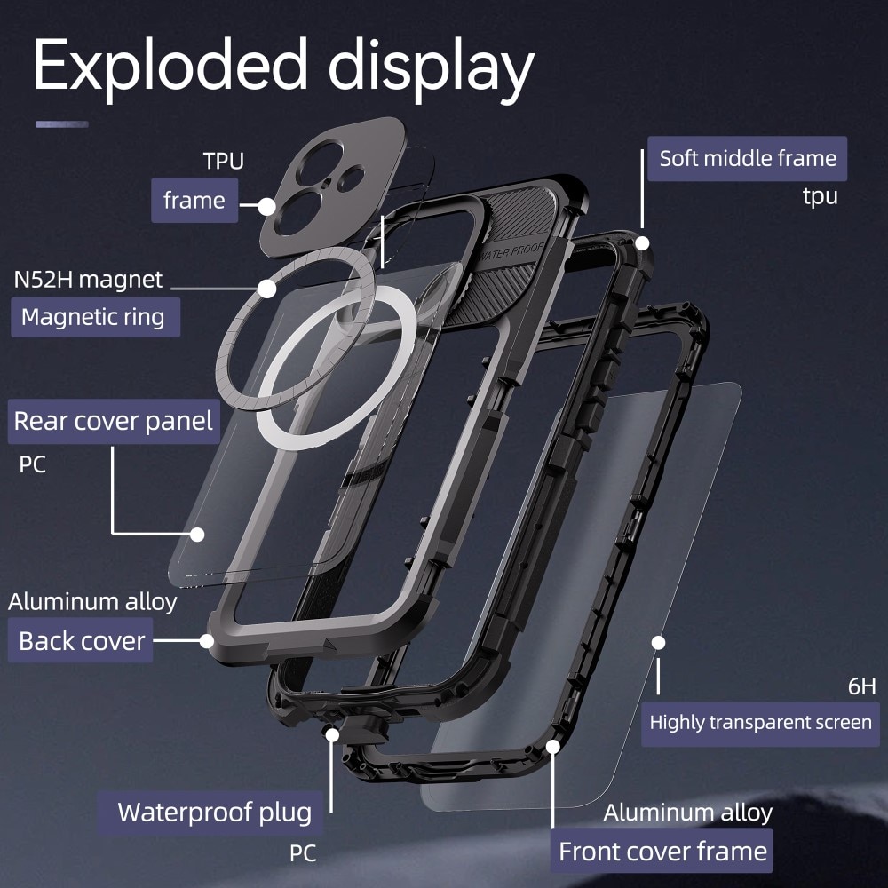 Coque étanche MagSafe iPhone 16, transparent