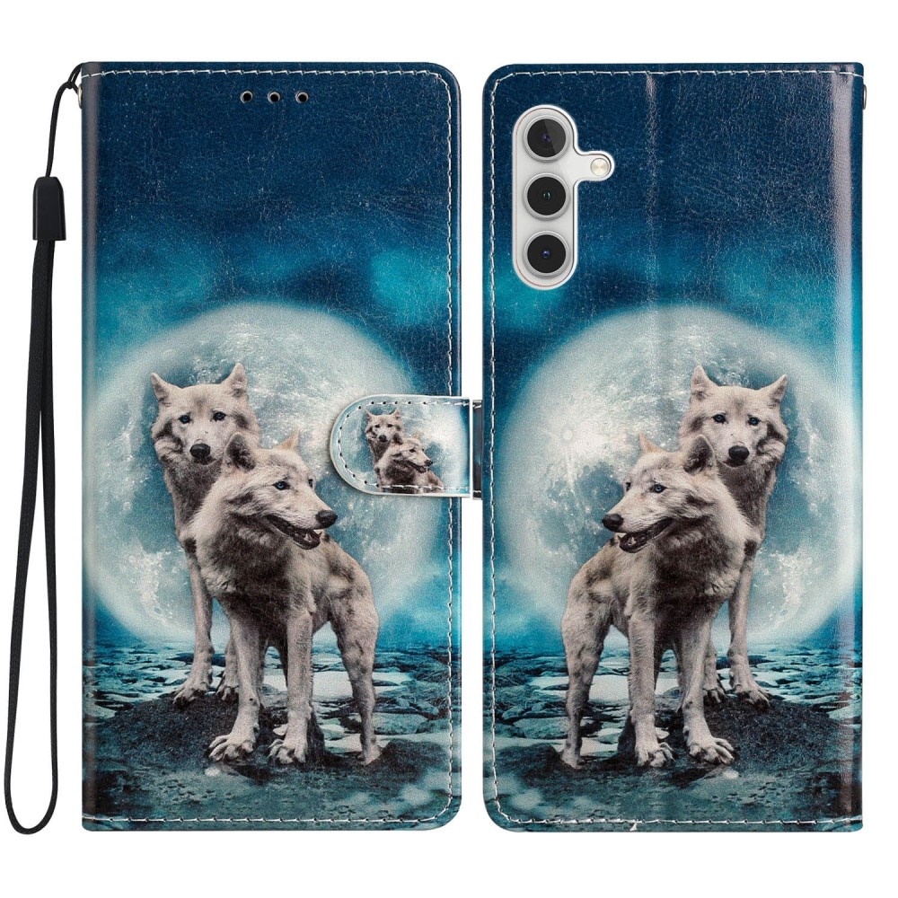 Coque portefeuille Samsung Galaxy A56, loups