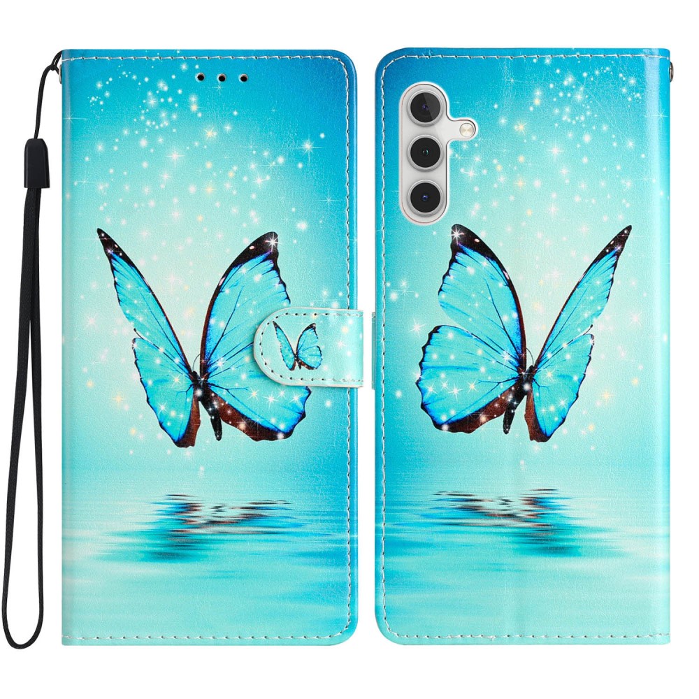 Coque portefeuille Samsung Galaxy A56, papillons bleus