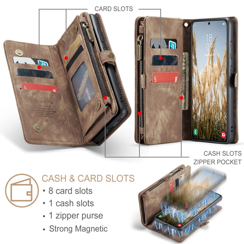 Étui portefeuille multi-cartes Samsung Galaxy S25 Plus, Marron