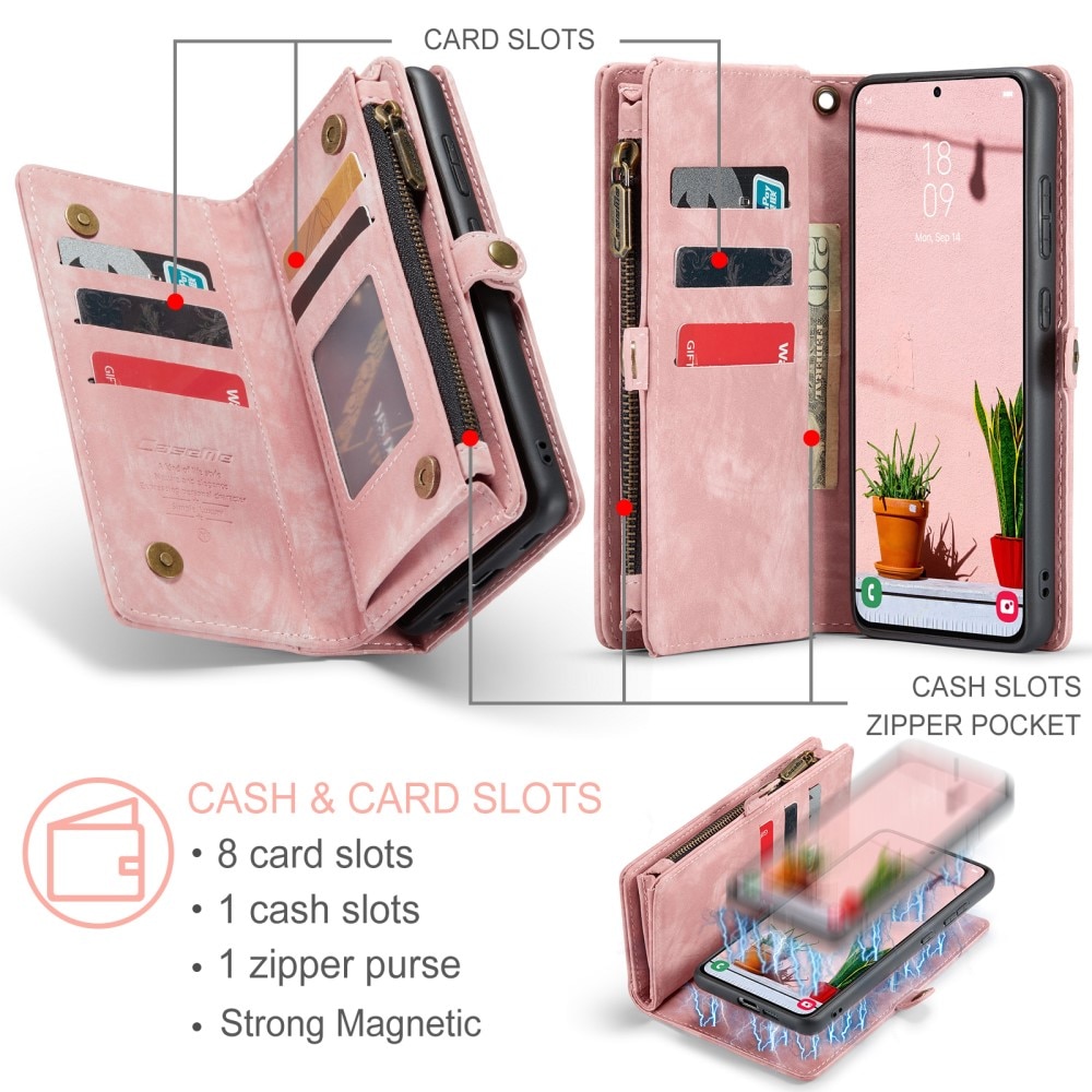 Étui portefeuille multi-cartes Samsung Galaxy S25 Plus, rose