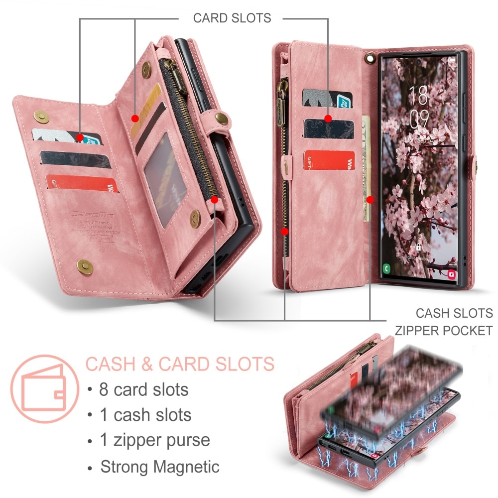 Étui portefeuille multi-cartes Samsung Galaxy S25 Ultra, rose