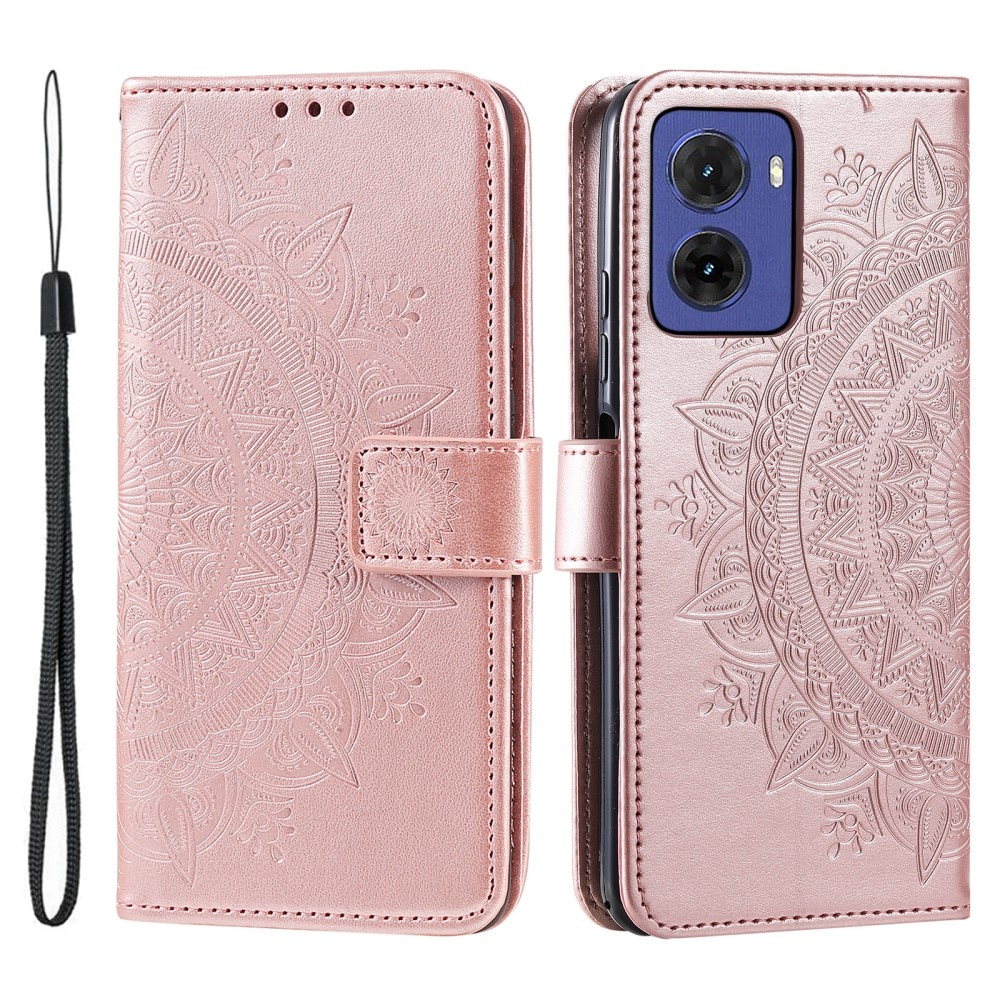 Étui en cuir Mandala Motorola Moto E15, or rose